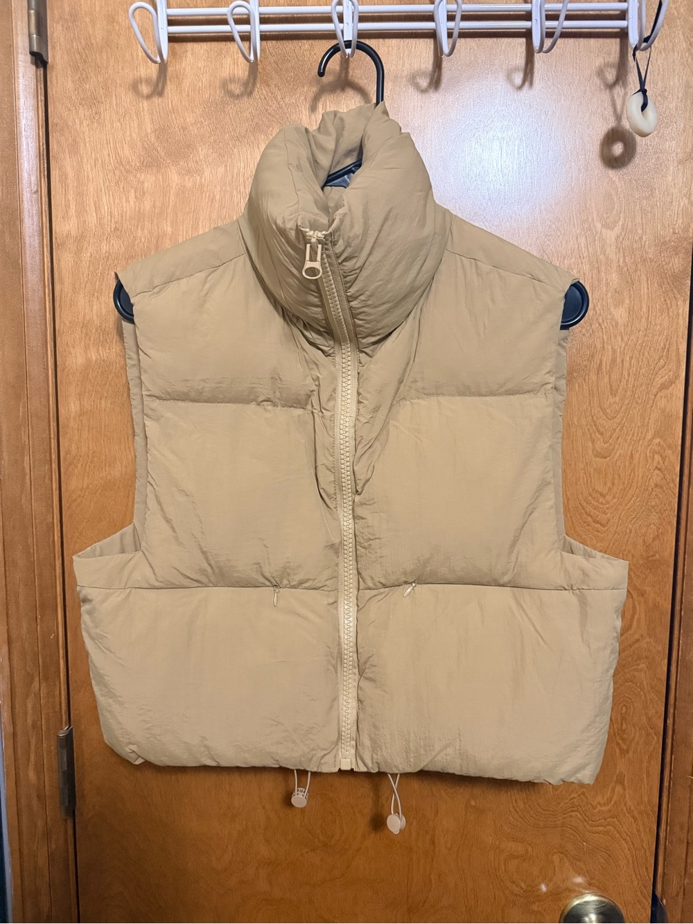 Beige Puffer Vest - Women's Quilted Zip-Up